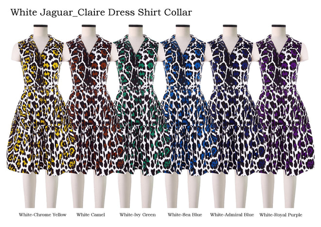 Claire Dress Shirt Collar Sleeveless in White Jaguar                                             