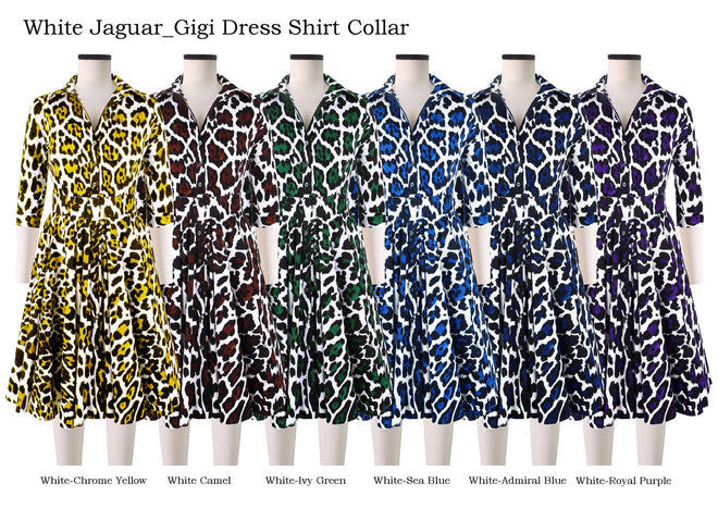 Gigi Dress Shirt Collar 3/4 Sleeve in White Jaguar                                                      