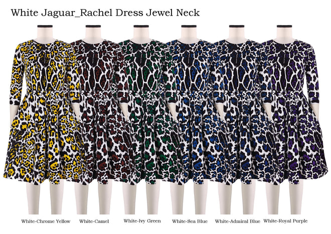 Rachel Dress Jewel Neck in White Jaguar                                                            