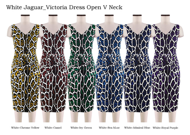 Victoria Dress V Neck Sleeveless in White Jaguar                                                     