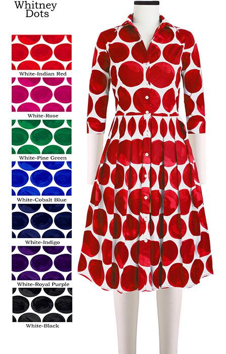 Audrey Dress Shirt Collar 3/4 Sleeve Whitney Dots in White Indian Red               
