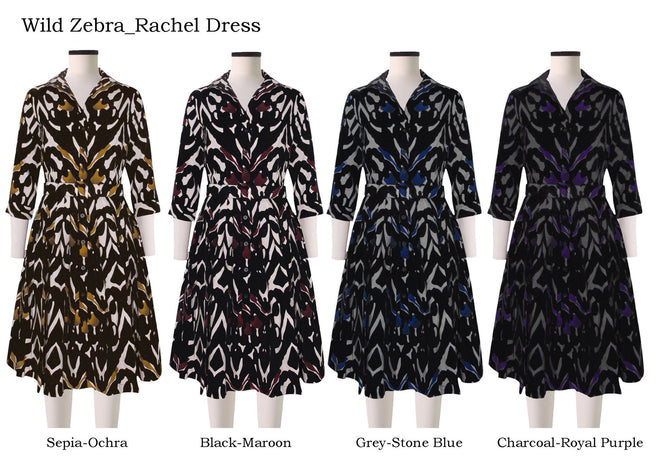 Audrey Dress #2 Shirt Collar 3/4 Sleeve in Wild Zebra                                             