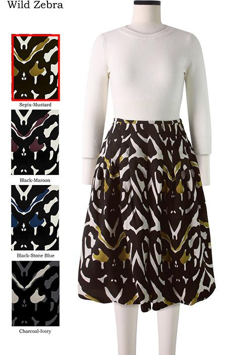 Zelda Skirt Wild Zebra in Sepia Mustard                                                                                