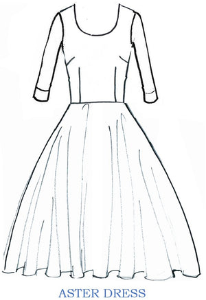 Aster Dress U Neck 3/4 Sleeve Midi Length Cotton Musola (Willow All Over)