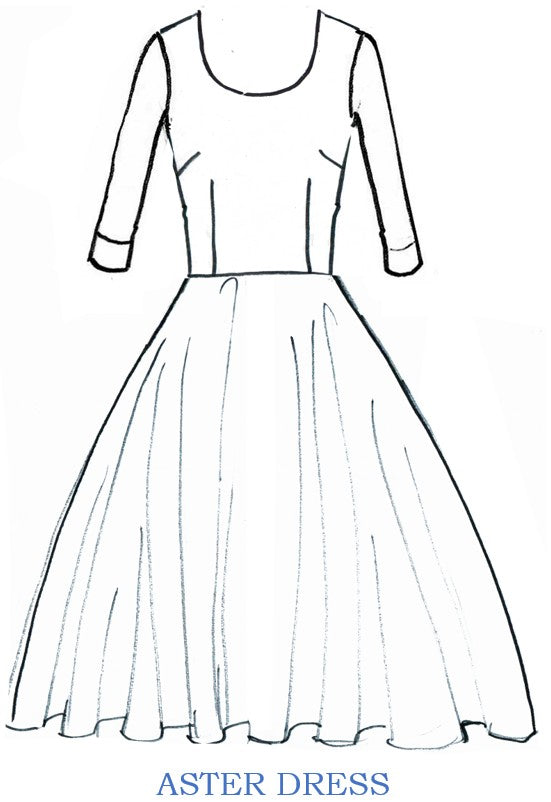 Aster Dress U Neck 3/4 Sleeve Midi Length Cotton Musola (Willow All Over)