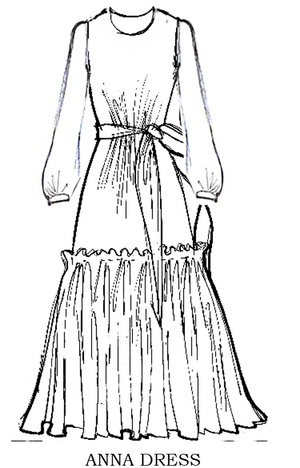 Anna Dress #2 Crew Neck Long Puff Sleeve Ankle Length Cotton Musola (Gallerie Summer Bouquet)