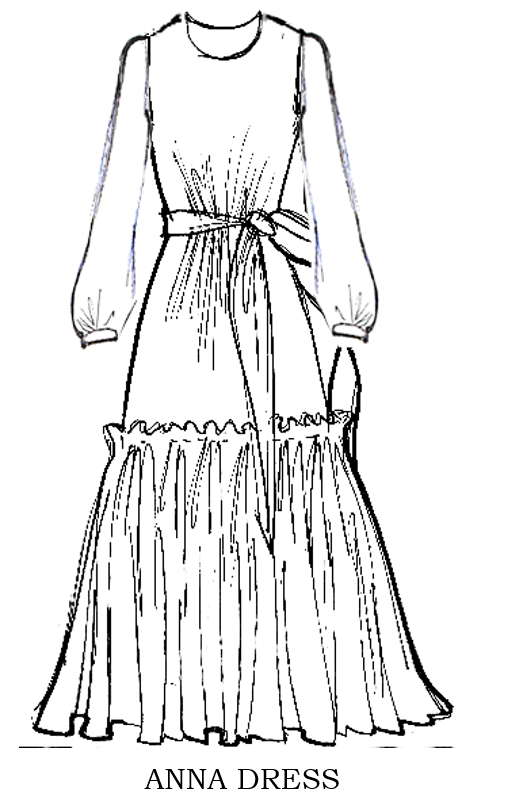Anna Dress #2 Crew Neck Long Puff Sleeve Ankle Length Cotton Musola (Gallerie Summer Bouquet)
