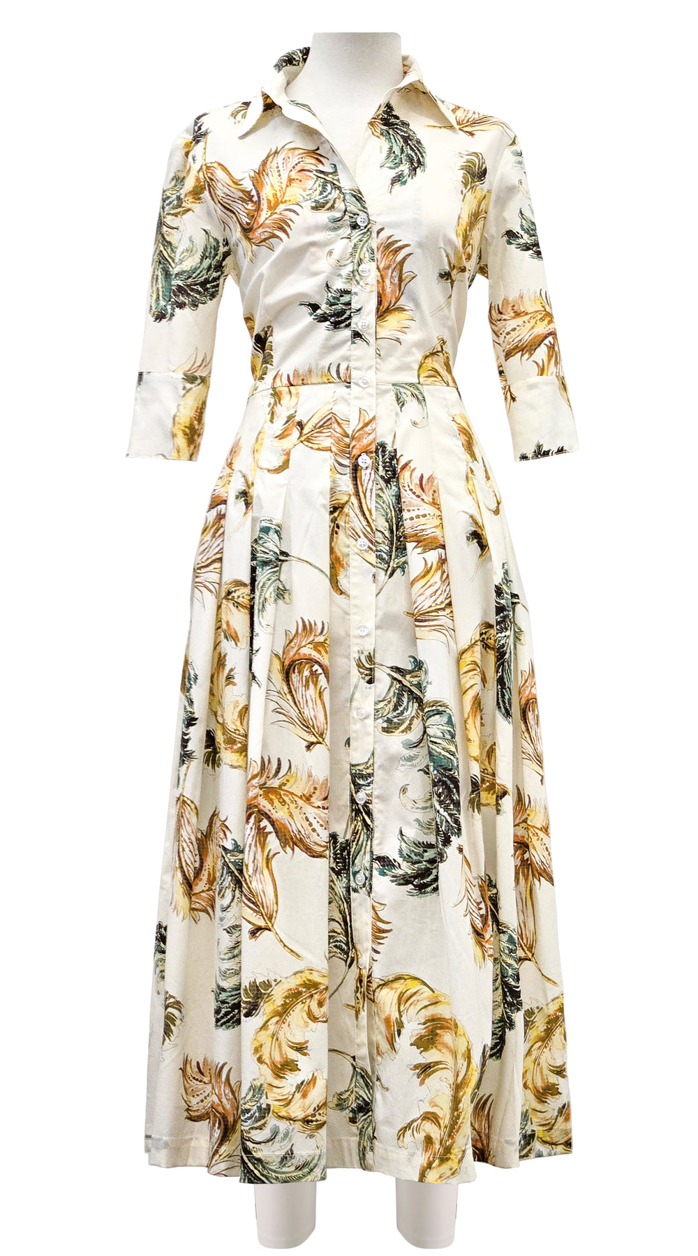 Audrey Dress #2 Shirt Collar 3/4 Sleeve Midi Length Poplin Stretch (Feather Lightness Dark)