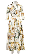 Audrey Dress #2 Shirt Collar 3/4 Sleeve Midi Length Poplin Stretch (Feather Lightness Dark)