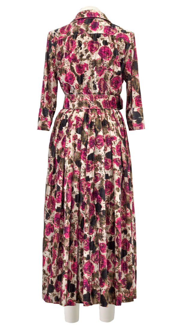 Audrey Dress #4 Shirt Collar 3/4 Sleeve Midi Length Velvet Vicose (Animal Dots)