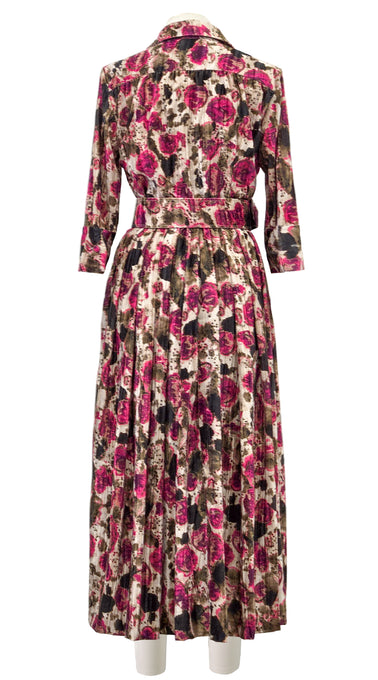 Audrey Dress #4 Shirt Collar 3/4 Sleeve Midi Length Velvet Vicose (Animal Dots)