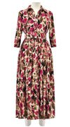 Audrey Dress #4 Shirt Collar 3/4 Sleeve Midi Length Velvet Vicose (Animal Dots)