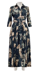 Audrey Dress #4 Shirt Collar 3/4 Sleeve Midi Length Velvet Vicose (Feather Lightness Dark)