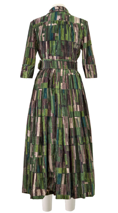 Audrey Dress #4 Shirt Collar 3/4 Sleeve Midi Length Velvet Vicose (Granada Rug)
