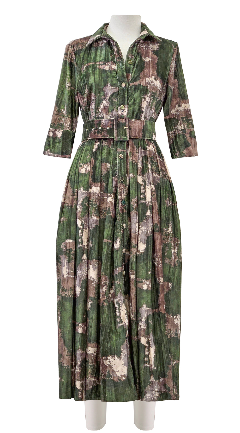 Audrey Dress #4 Shirt Collar 3/4 Sleeve Midi Length Velvet Vicose (Jupitar Check)