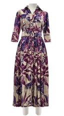 Audrey Dress #4 Shirt Collar 3/4 Sleeve Midi Length Velvet Vicose (Vintage Palm Beige)