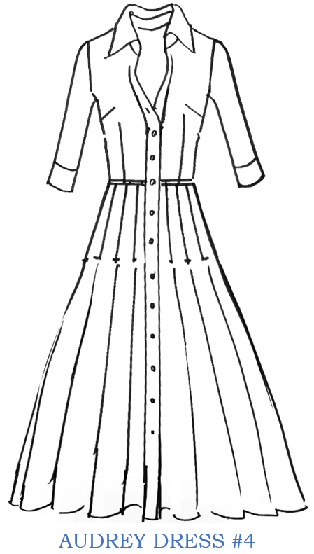 Audrey Dress #4 Shirt Collar 3/4 Sleeve Midi Length Wool (Uffizi Ornament Dark)