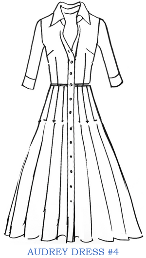 Audrey Dress #4 Shirt Collar 3/4 Sleeve Midi Length Wool (Uffizi Ornament Dark)