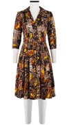 Audrey Dress #3 Shirt Collar 3/4 Sleeve Silk GGT (Abstract Africa)