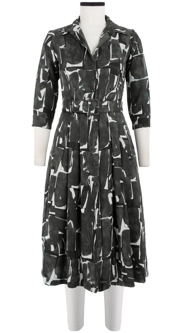 Audrey Dress #3 Shirt Collar 3/4 Sleeve Midi Length Silk GGT (Abstract Artnet)
