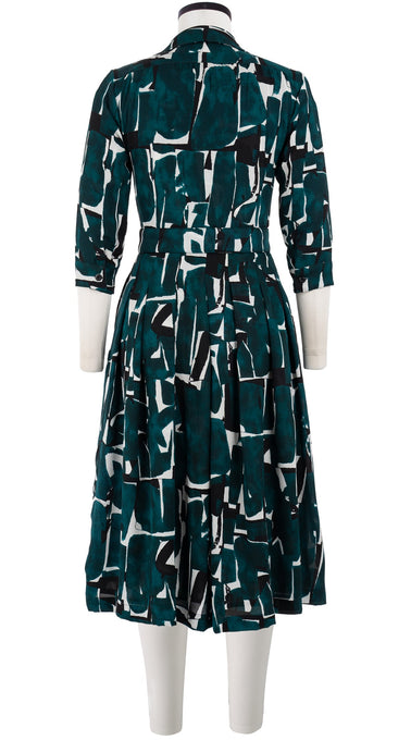 Audrey Dress #3 Shirt Collar 3/4 Sleeve Midi Length Silk GGT (Abstract Artnet)