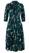 Audrey Dress #3 Shirt Collar 3/4 Sleeve Midi Length Silk GGT (Abstract Artnet)
