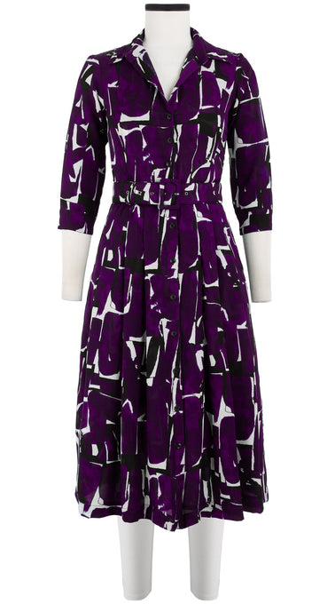 Audrey Dress #3 Shirt Collar 3/4 Sleeve Midi Length Silk GGT (Abstract Artnet)