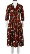 Audrey Dress #3 Shirt Collar 3/4 Sleeve Midi Length Silk GGT (Abstract Artnet)