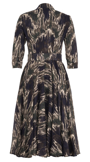 Aster Dress Shirt Collar 3/4 Sleeve Midi Length Wool Musola (Abstract Bird) @5