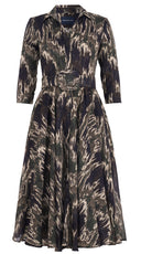 Aster Dress Shirt Collar 3/4 Sleeve Midi Length Wool Musola (Abstract Bird) @5