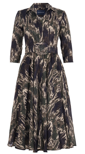 Aster Dress Shirt Collar 3/4 Sleeve Midi Length Wool Musola (Abstract Bird) @5