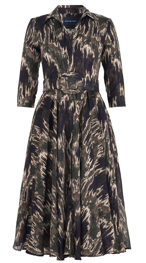 Aster Dress Shirt Collar 3/4 Sleeve Midi Length Wool Musola (Abstract Bird) @5