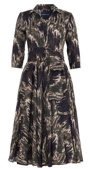 Aster Dress Shirt Collar 3/4 Sleeve Midi Length Wool Musola (Abstract Bird) @5
