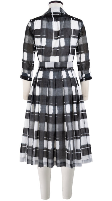 Audrey Dress #3 Shirt Collar 3/4 Sleeve Long Length Cotton Musola (Abstract Check)