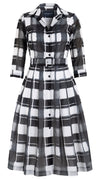 Audrey Dress #3 Shirt Collar 3/4 Sleeve Long Length Cotton Musola (Abstract Check)