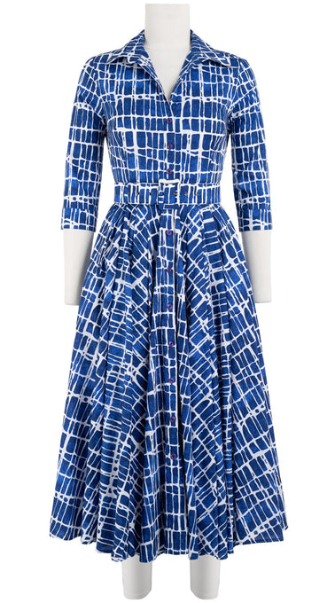 Vivien Dress Shirt Collar 3/4 Sleeve Midi Length Cotton Lawn (Abstract Covet)