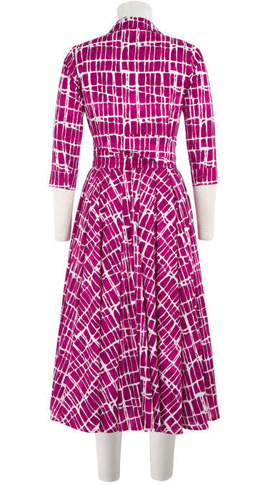 Vivien Dress Shirt Collar 3/4 Sleeve Midi Length Cotton Lawn (Abstract Covet)