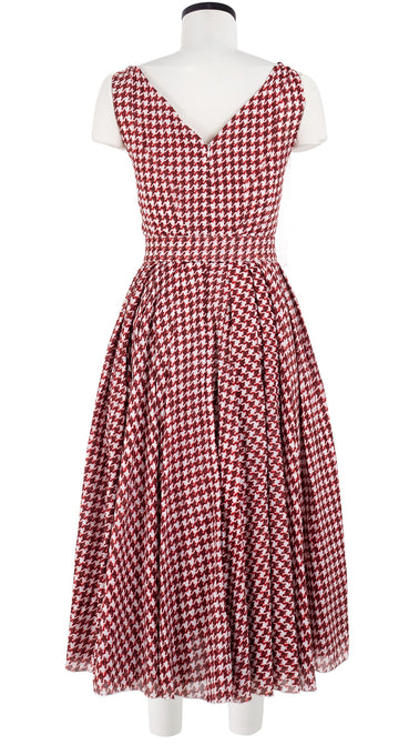 Vivien Dress #1 V Neck Tie Sleeveless Midi Length Cotton Musola (Abstract Dogstooth)