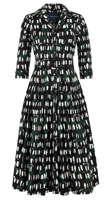 Audrey Dress #2 Shirt Collar 3/4 Sleeve Midi Length Cotton Stretch (Abstract Kooning)