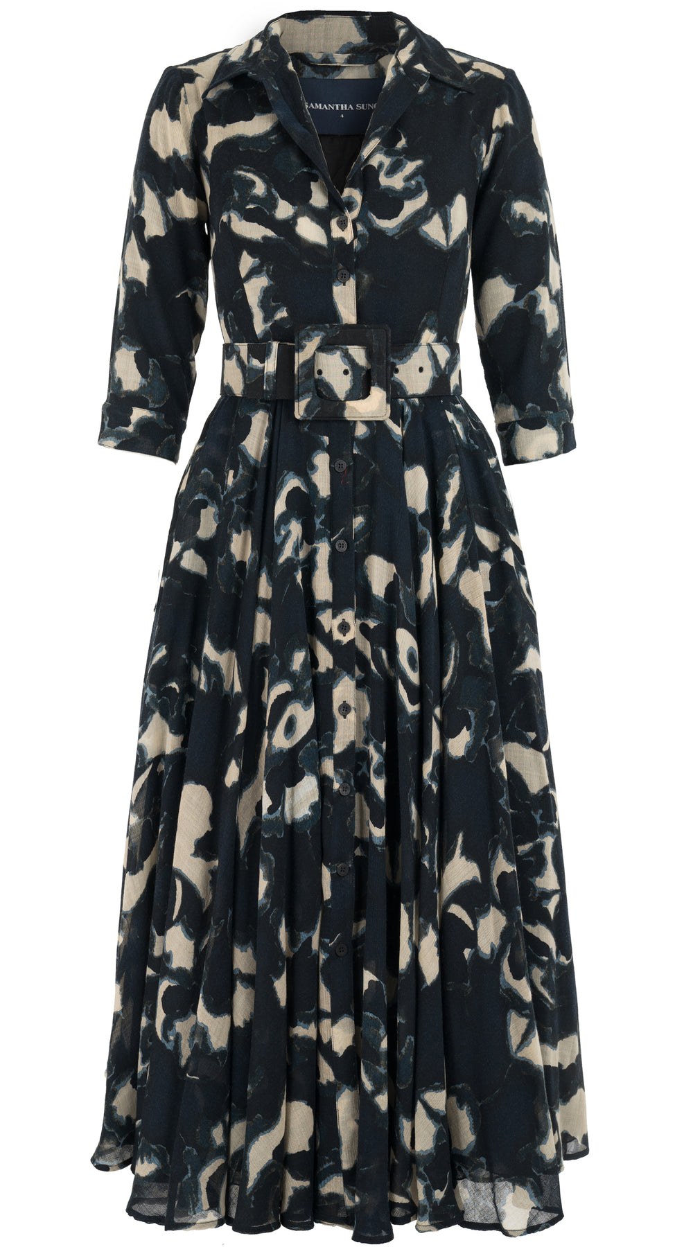 Aster Dress Shirt Collar 3/4 Sleeve Midi Plus Length Wool (Abstract Pace) @2