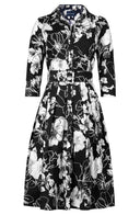Audrey Dress #1 Shirt Collar 3/4 Sleeve Long Length Cotton Stretch (Admiral Magnolia)