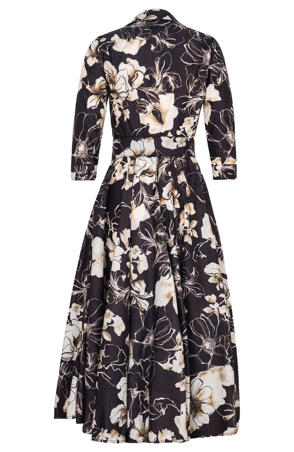 Aster Dress Shirt Collar 3/4 Sleeve Midi Plus Length Poliamide Taffta (Admiral Magnolia)