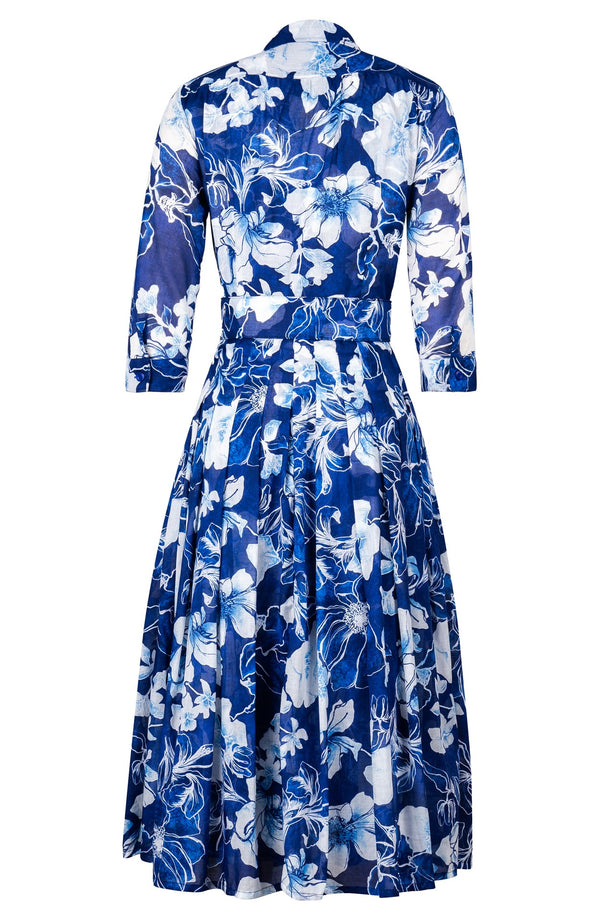 Audrey Dress #4 Shirt Collar 3/4 Sleeve Midi Length Musola (Admiral Magnolia)