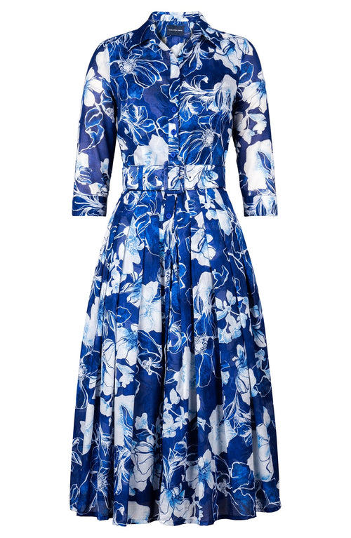 Audrey Dress #4 Shirt Collar 3/4 Sleeve Midi Length Musola (Admiral Magnolia)