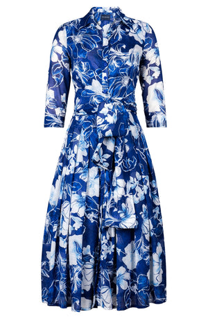 Audrey Dress #4 Shirt Collar 3/4 Sleeve Midi Length Musola (Admiral Magnolia)