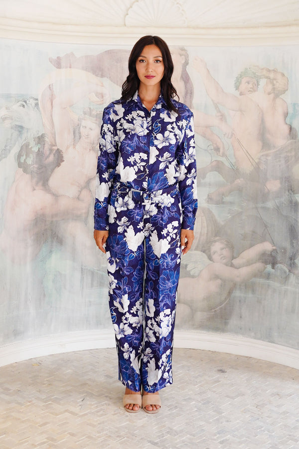 Pajama Shirt & Pajama Pants Silk Twill (Admiral Magnolia)