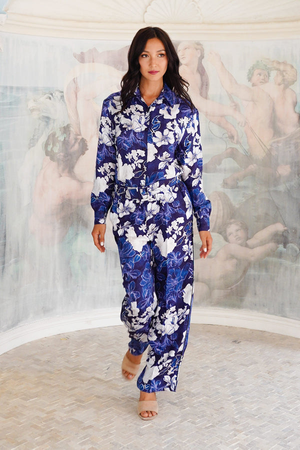 Pajama Shirt & Pajama Pants Silk Twill (Admiral Magnolia)