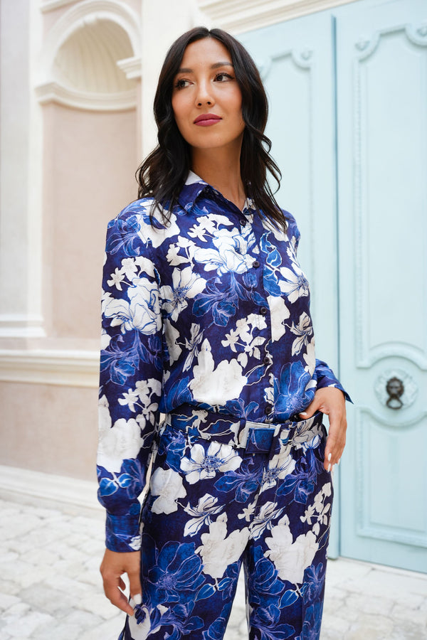 Pajama Shirt & Pajama Pants Silk Twill (Admiral Magnolia)