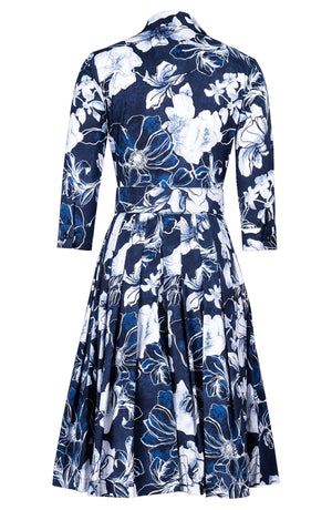 Audrey Dress #2 Shirt Collar 3/4 Sleeve Regular Length Cotton Stretch (Admiral Magnolia)