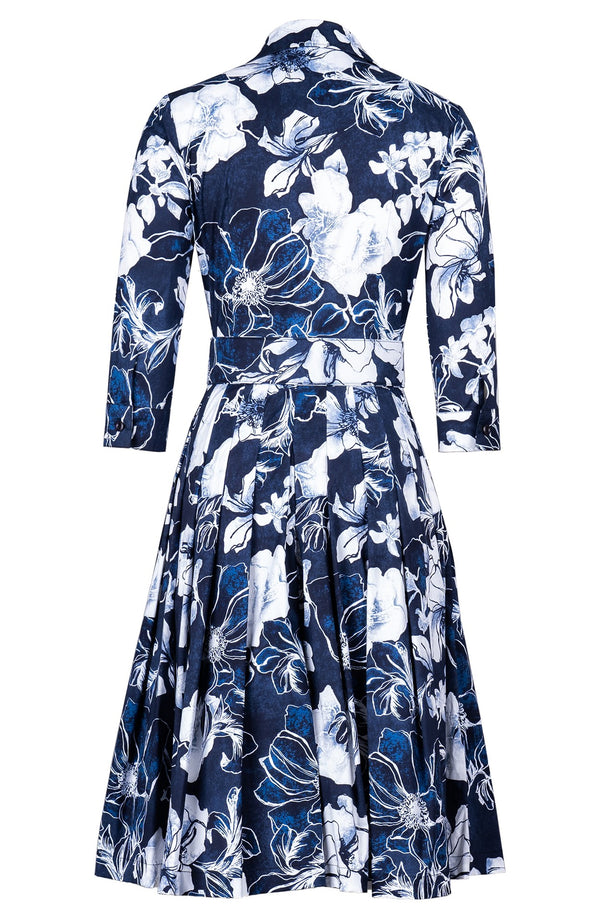 Audrey Dress #2 Shirt Collar 3/4 Sleeve Regular Length Cotton Stretch (Admiral Magnolia)